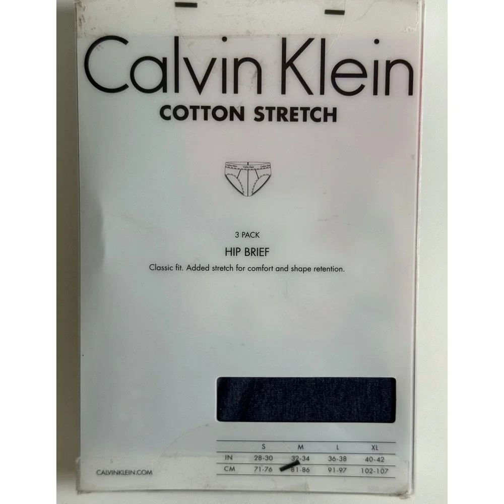 Calvin Klein Men's 3 Pack Cotton Stretch Hip Briefs Red Navy Pattern Small